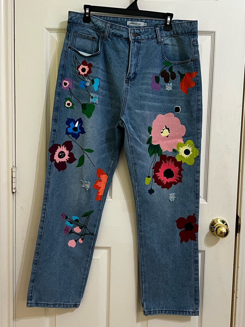 MissLook Painted Floral Blue Jeans